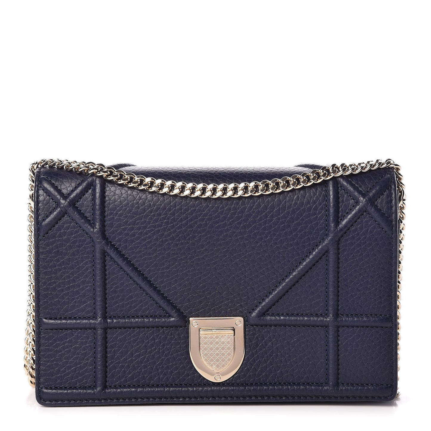Grained Calfskin Diorama Wallet on Chain Pouch Indigo