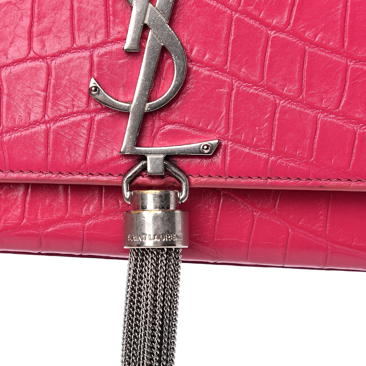 Saint Laurent Calfskin Crocodile Embossed Medium Classic Monogram Kate Tassel Satchel Fuchsia 11 of 15