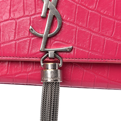 Saint Laurent Calfskin Crocodile Embossed Medium Classic Monogram Kate Tassel Satchel Fuchsia 11 of 15