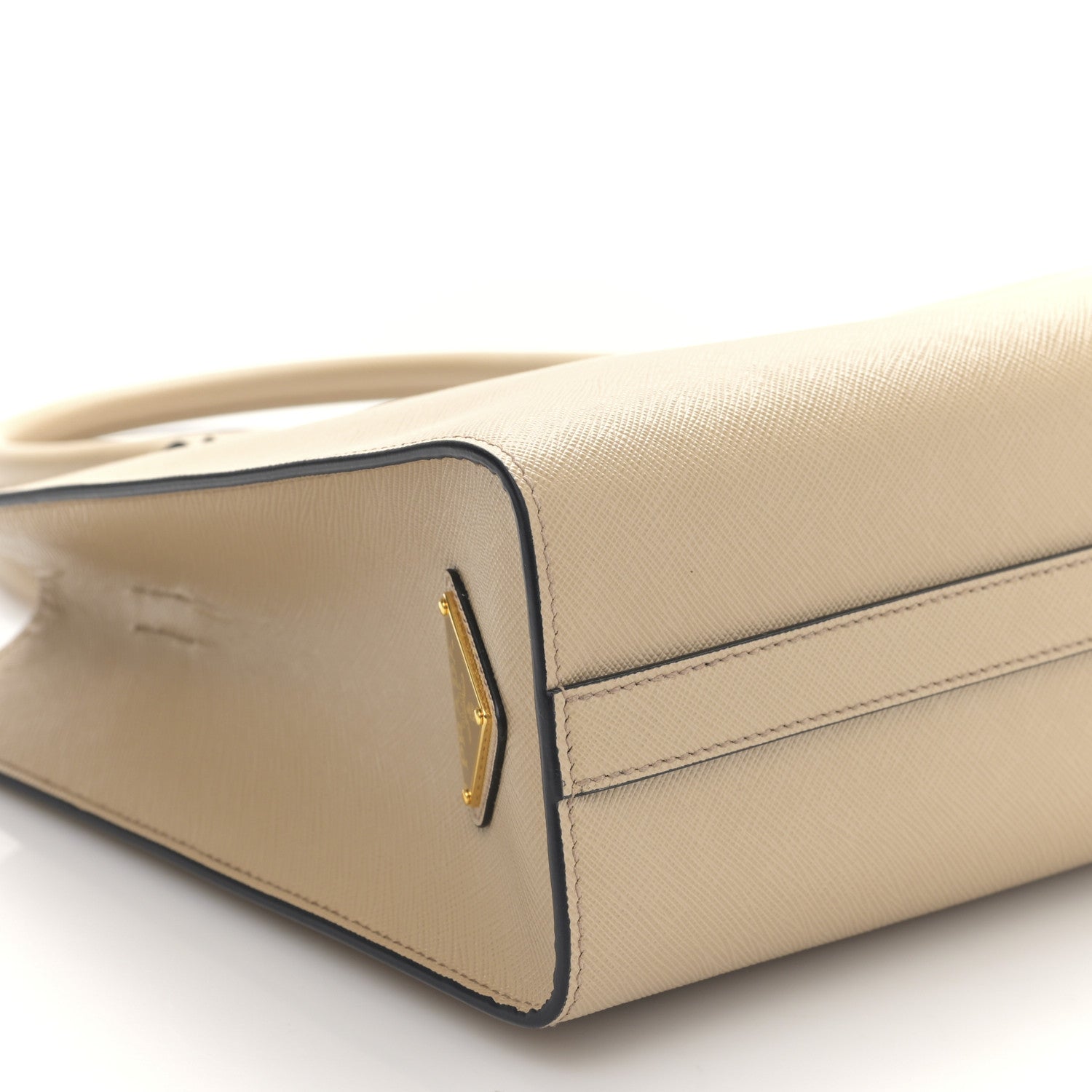 Prada Saffiano Lux Logo Embossed Medium Shoulder Tote Handbag Sabbia 7 of 8