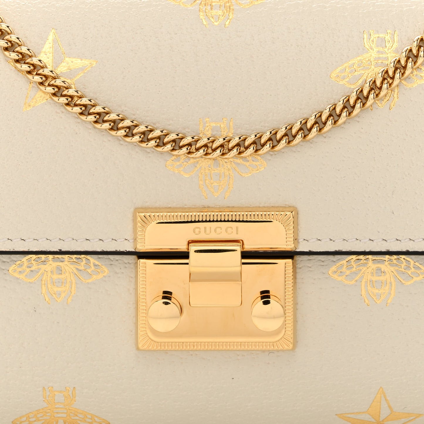 Grained Calfskin Bee Star Continental Chain Wallet White
