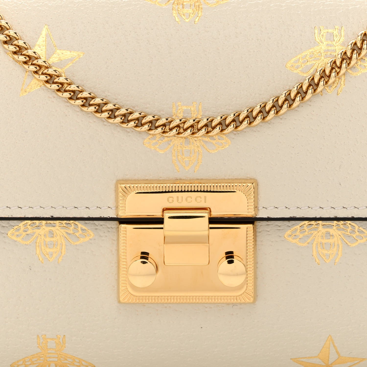 Gucci Grained Calfskin Bee Star Continental Chain Wallet White 8 of 11