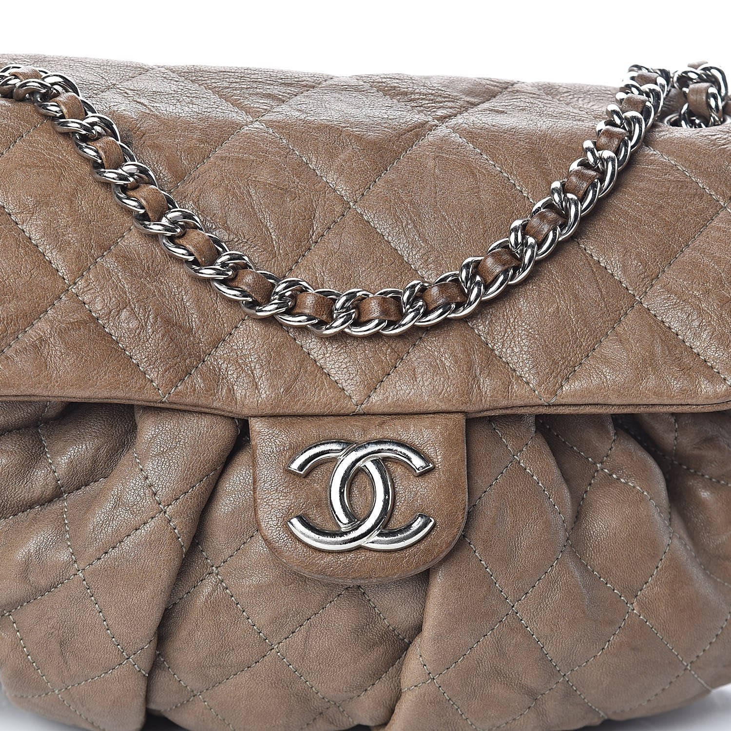 Chanel Crumpled Lambskin Quilted Medium Chain Around Flap Light Khaki 11 of 13