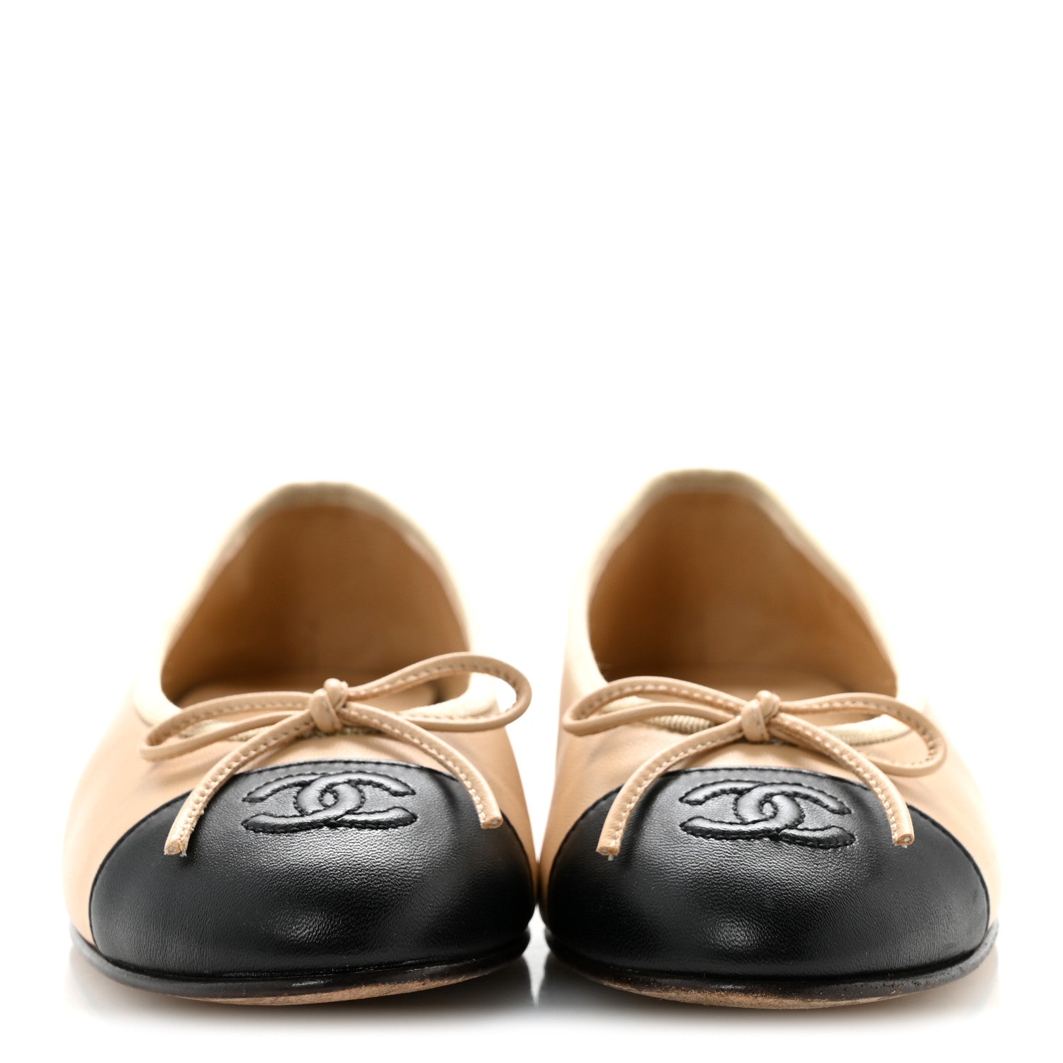 Chanel Lambskin Cap Toe CC Ballerina Flats 36.5 Beige Black 3 of 10