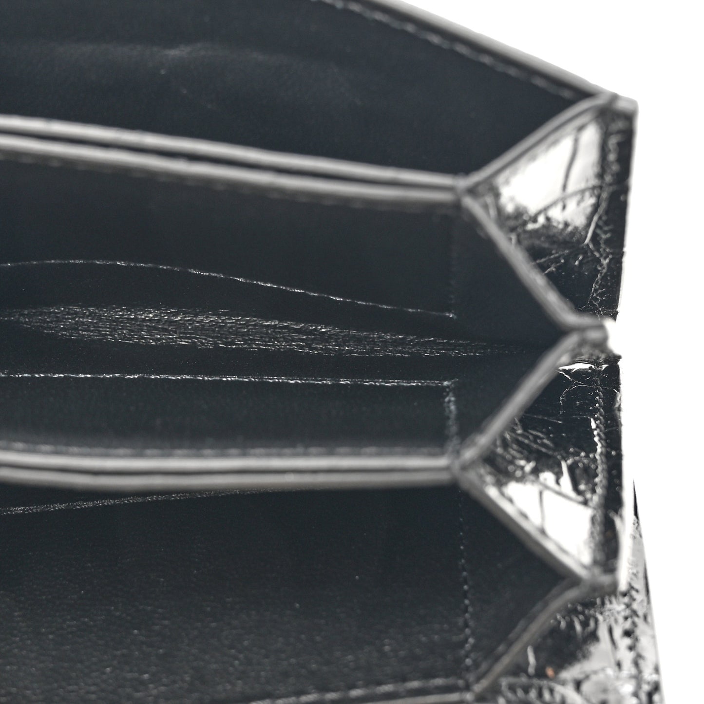 Calfskin Crocodile Embossed Mini T Clasp Accordion Wallet With Strap Black