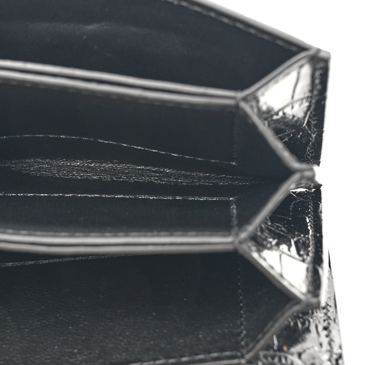 Tom Ford Calfskin Crocodile Embossed Mini T Clasp Accordion Wallet With Strap Black 5 of 9