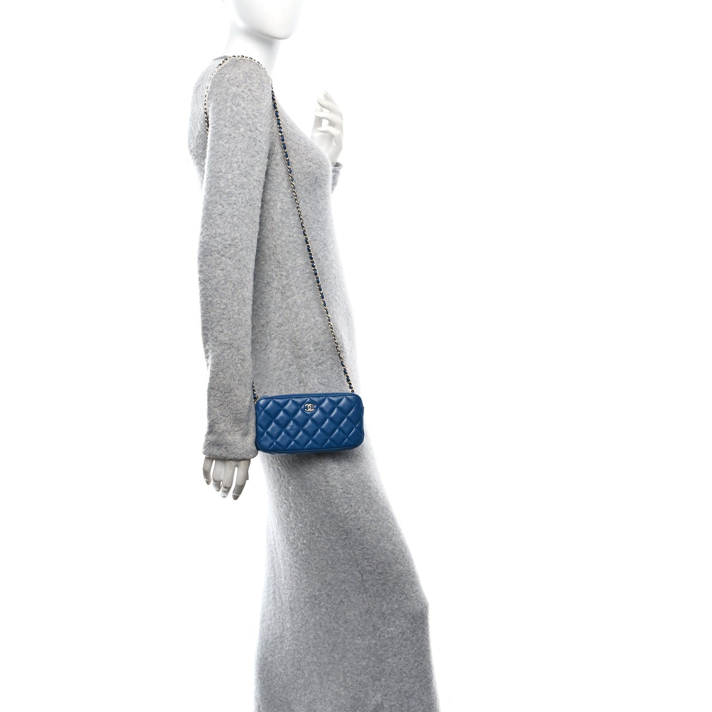 Lambskin Quilted Small Clutch With Chain Blue