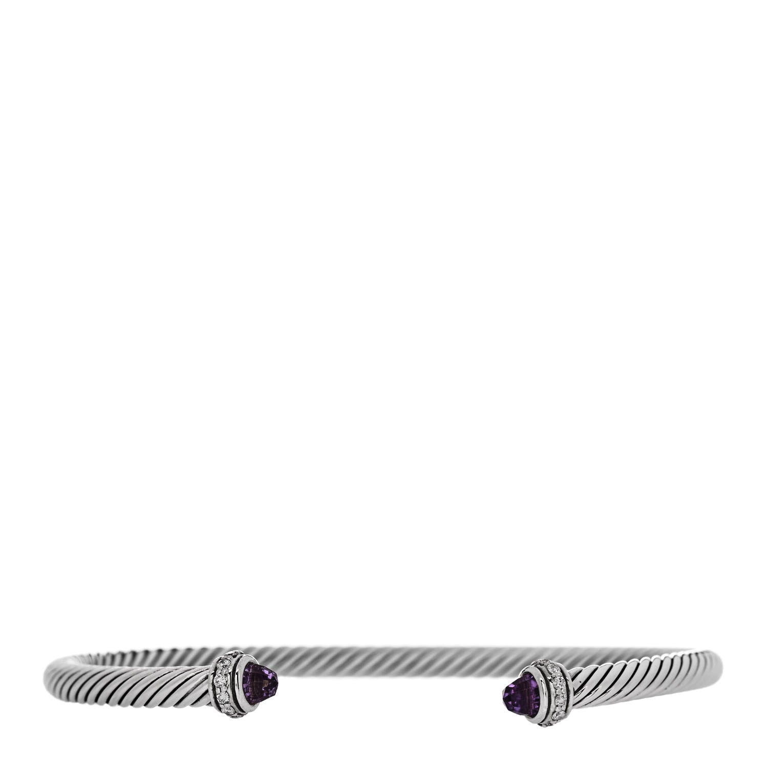 David Yurman Sterling Silver Amethyst Diamond 4mm Cable Classics Bracelet 1 of 4