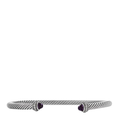 David Yurman Sterling Silver Amethyst Diamond 4mm Cable Classics Bracelet 1 of 4