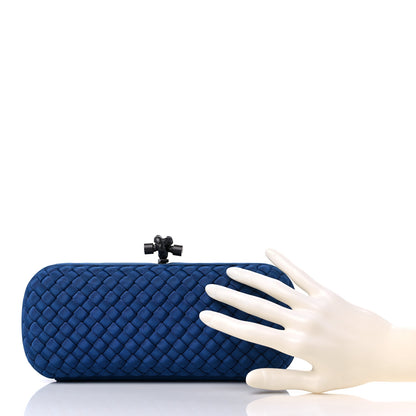 Bottega Veneta Silk Faille Intrecciato Knot Clutch Blue 2 of 8