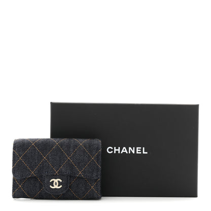 Chanel Denim Quilted Flap Card Holder Wallet Dark Blue Orange 9 of 9