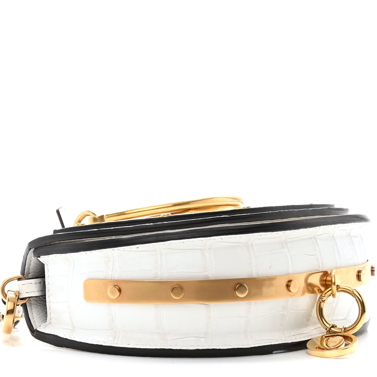 Calfskin Crocodile Embossed Small Nile Bracelet Minaudiere Bag White