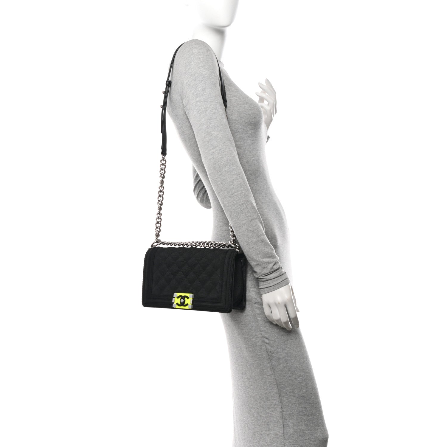 Chanel Canvas Quilted Medium Fluo Boy Flap Black 2 of 10