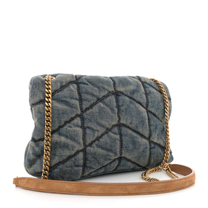 Saint Laurent Denim Quilted Toy Loulou Puffer Monogram Chain Satchel Blue Cinnamon 3 of 11