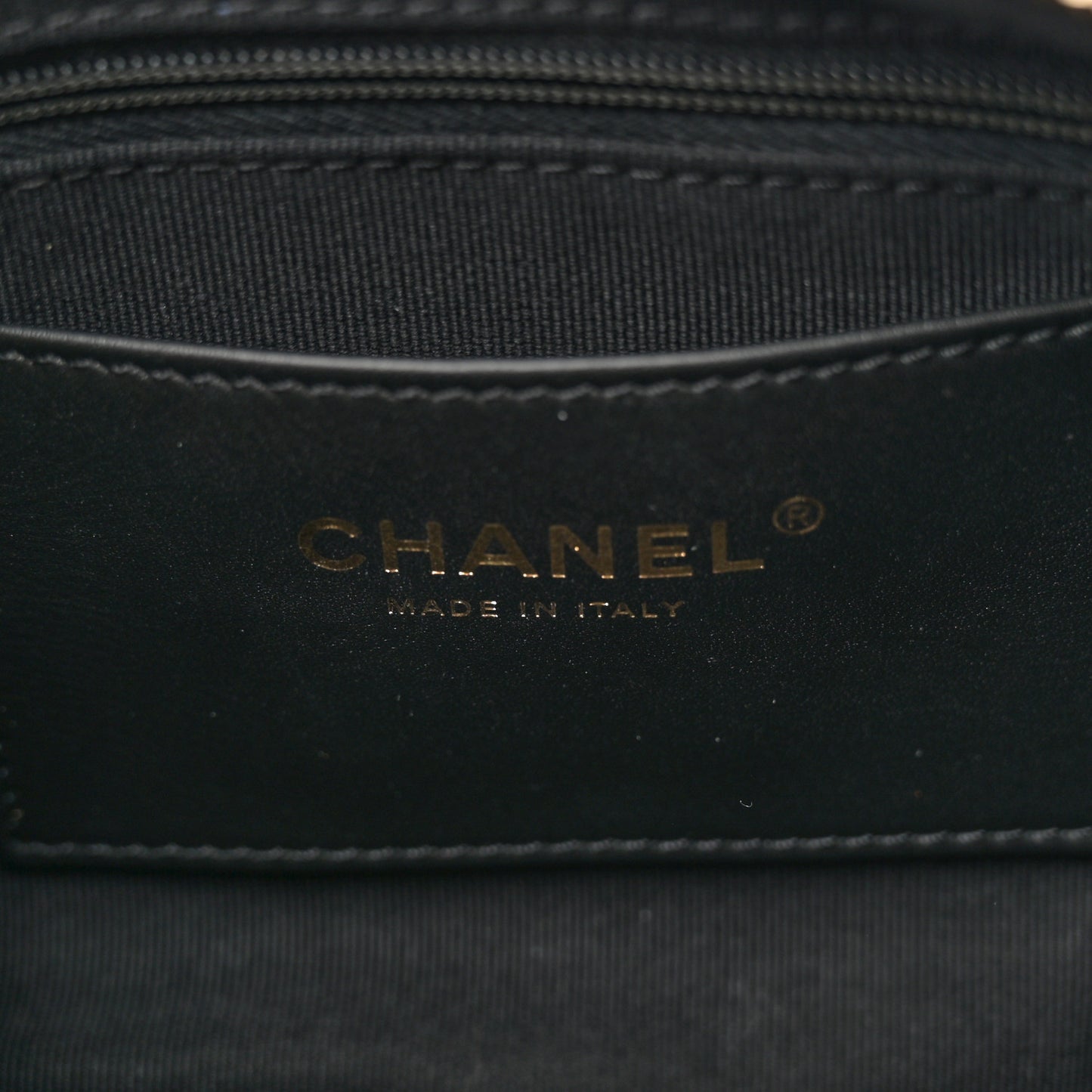 Shiny Lambskin Quilted Trendy Pockets Hobo Black