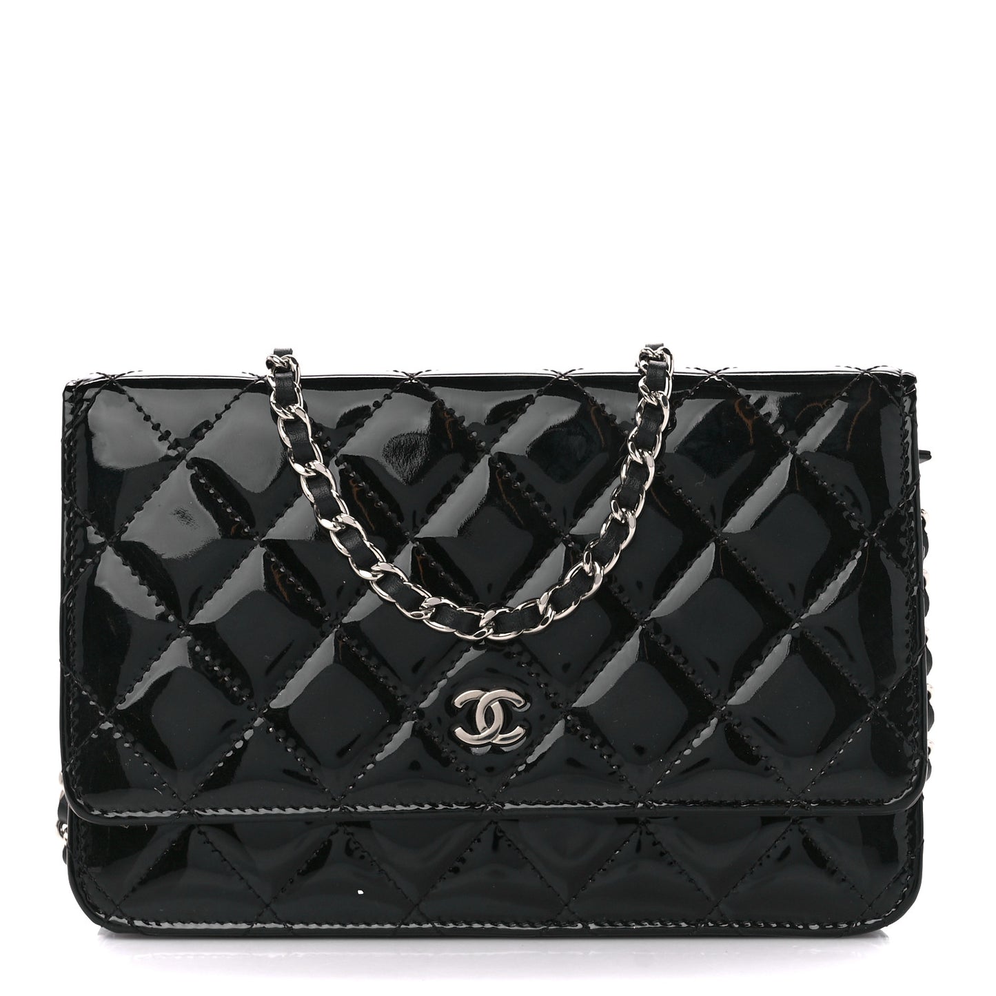 Patent Quilted Wallet On Chain WOC Black