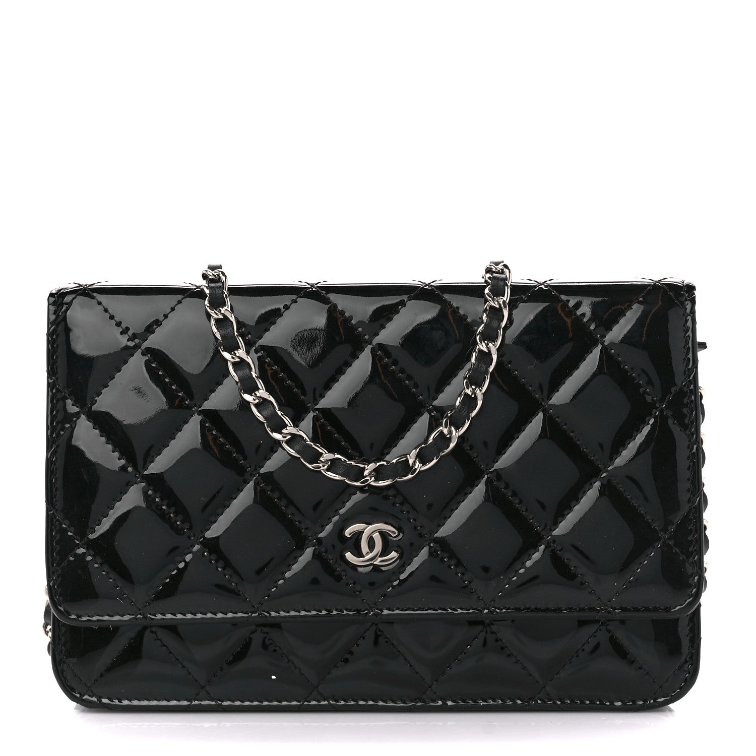 Chanel Patent Quilted Wallet On Chain WOC Black 1 of 11