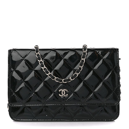 Chanel Patent Quilted Wallet On Chain WOC Black 1 of 11
