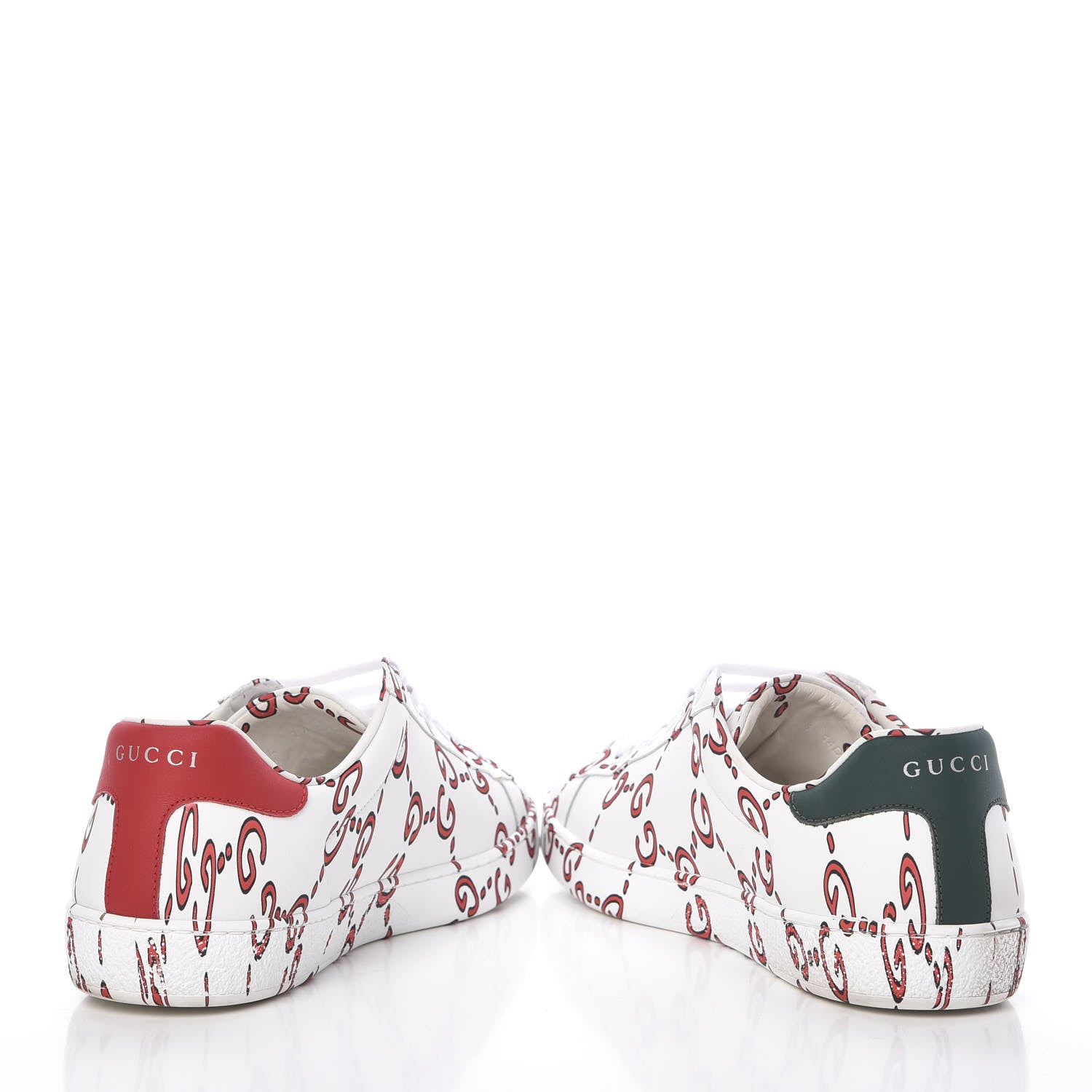Gucci Calfskin GucciGhost Print Mens Ace Sneakers 7.5 White Hibiscus Red 6 of 17