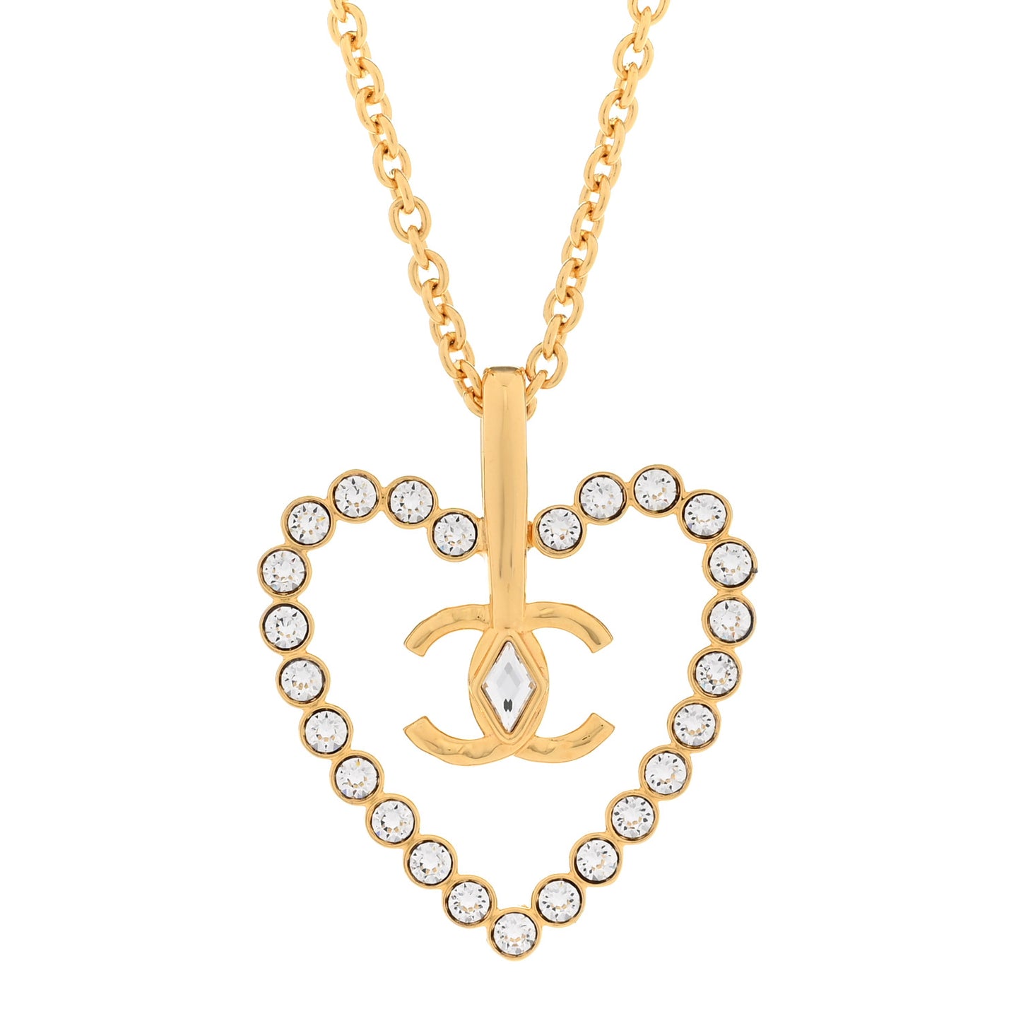 Crystal CC Heart Necklace Gold