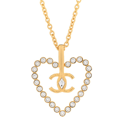 Chanel Crystal CC Heart Necklace Gold 4 of 6