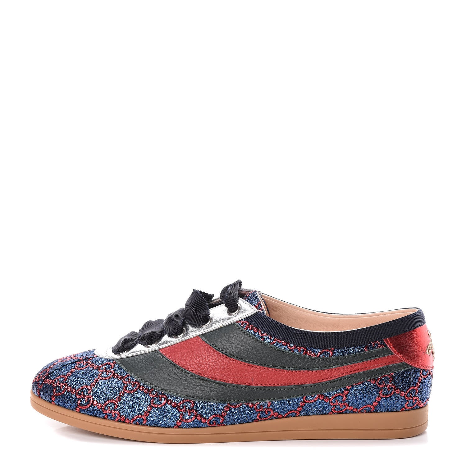 Gucci Lurex Calfskin Web GG Monogram Womens Falacer Sneakers 38.5 Iridescent Blue Iridescent Red Silver 1 of 14