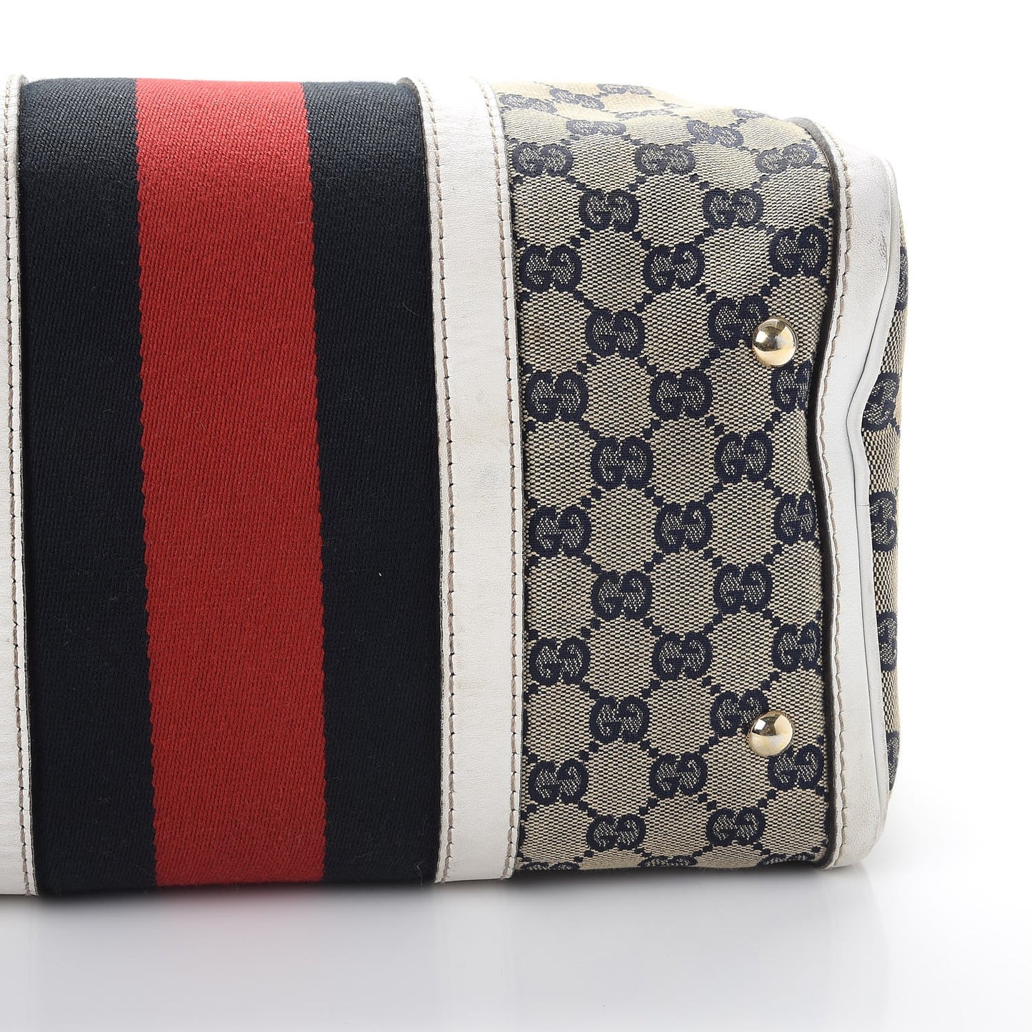 Monogram Selleria Calfskin Vintage Web Medium Boston Beige Blue Mystic White