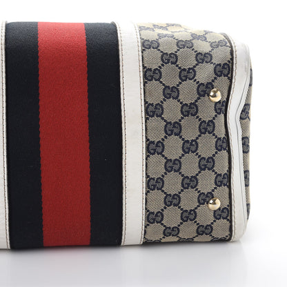 Gucci Monogram Selleria Calfskin Vintage Web Medium Boston Beige Blue Mystic White 28 of 32