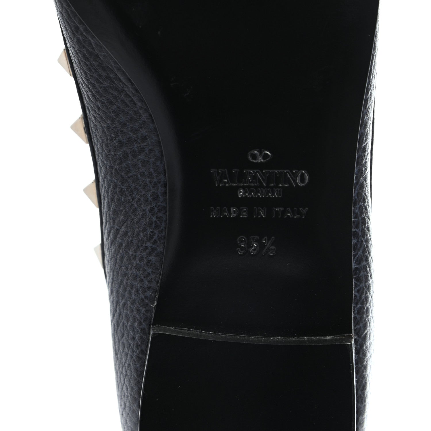 Valentino Garavani Pebbled Calfskin Rockstud Cage Ballerina Flats 35.5 Deep Denim 6 of 8