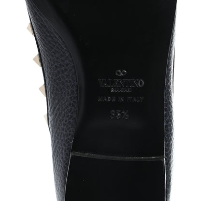 Valentino Garavani Pebbled Calfskin Rockstud Cage Ballerina Flats 35.5 Deep Denim 6 of 8