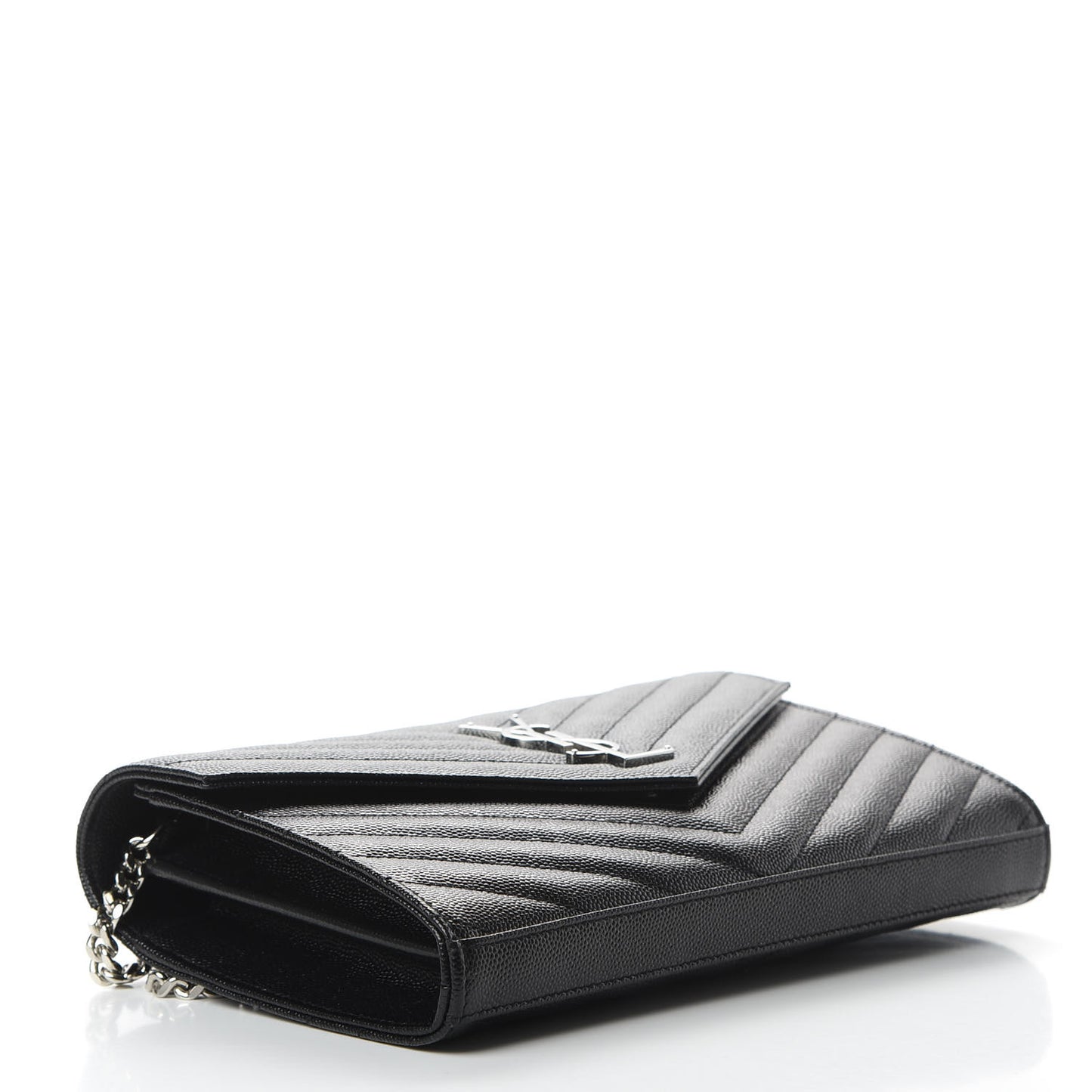 Grain De Poudre Matelasse Chevron Monogram Chain Wallet Black