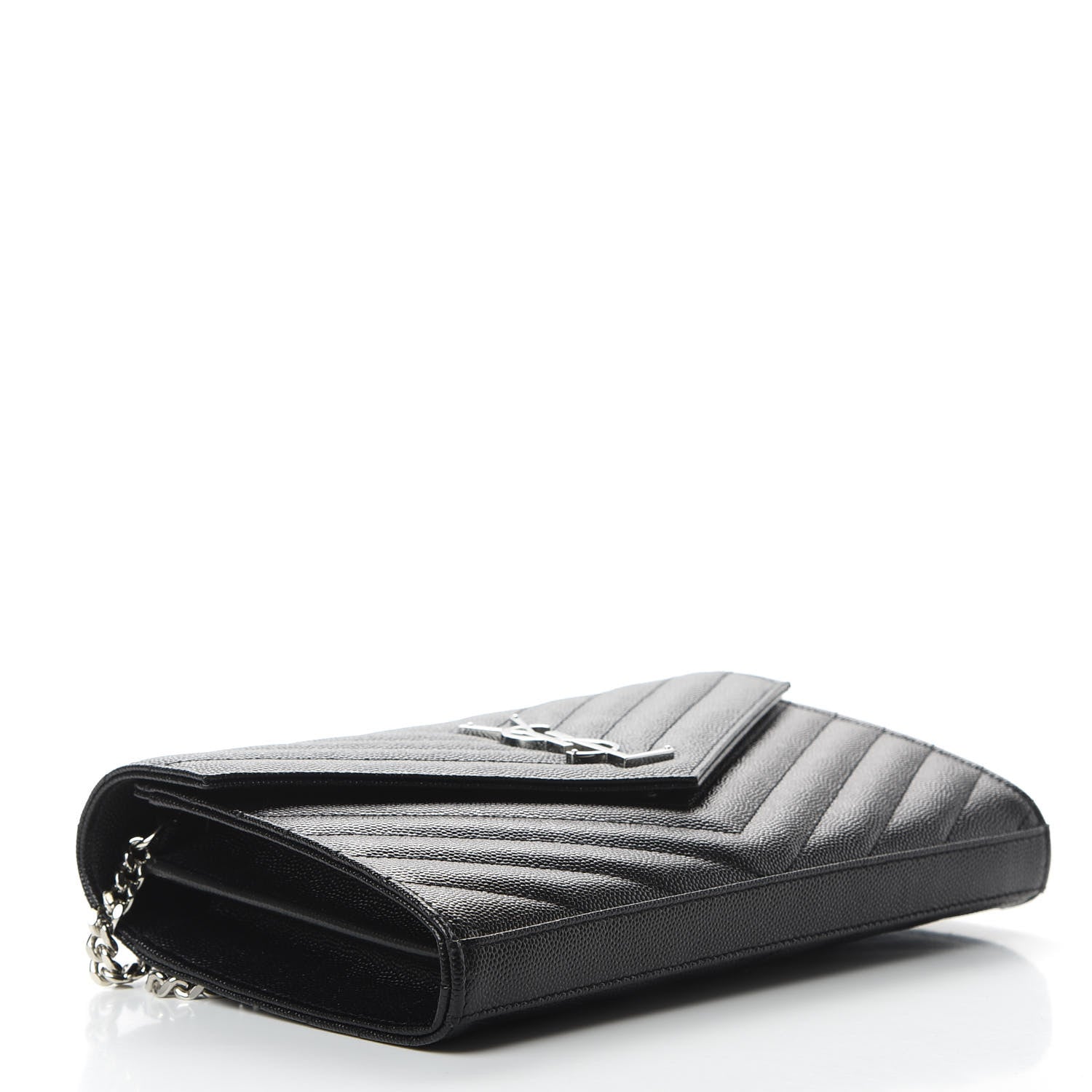 Saint Laurent Grain De Poudre Matelasse Chevron Monogram Chain Wallet Black 4 of 11