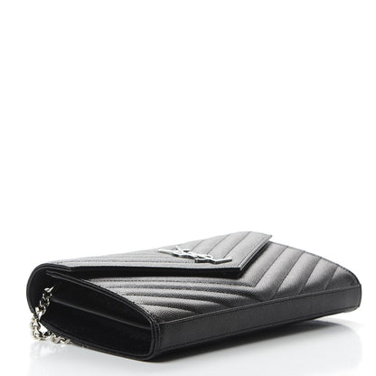 Saint Laurent Grain De Poudre Matelasse Chevron Monogram Chain Wallet Black 4 of 11