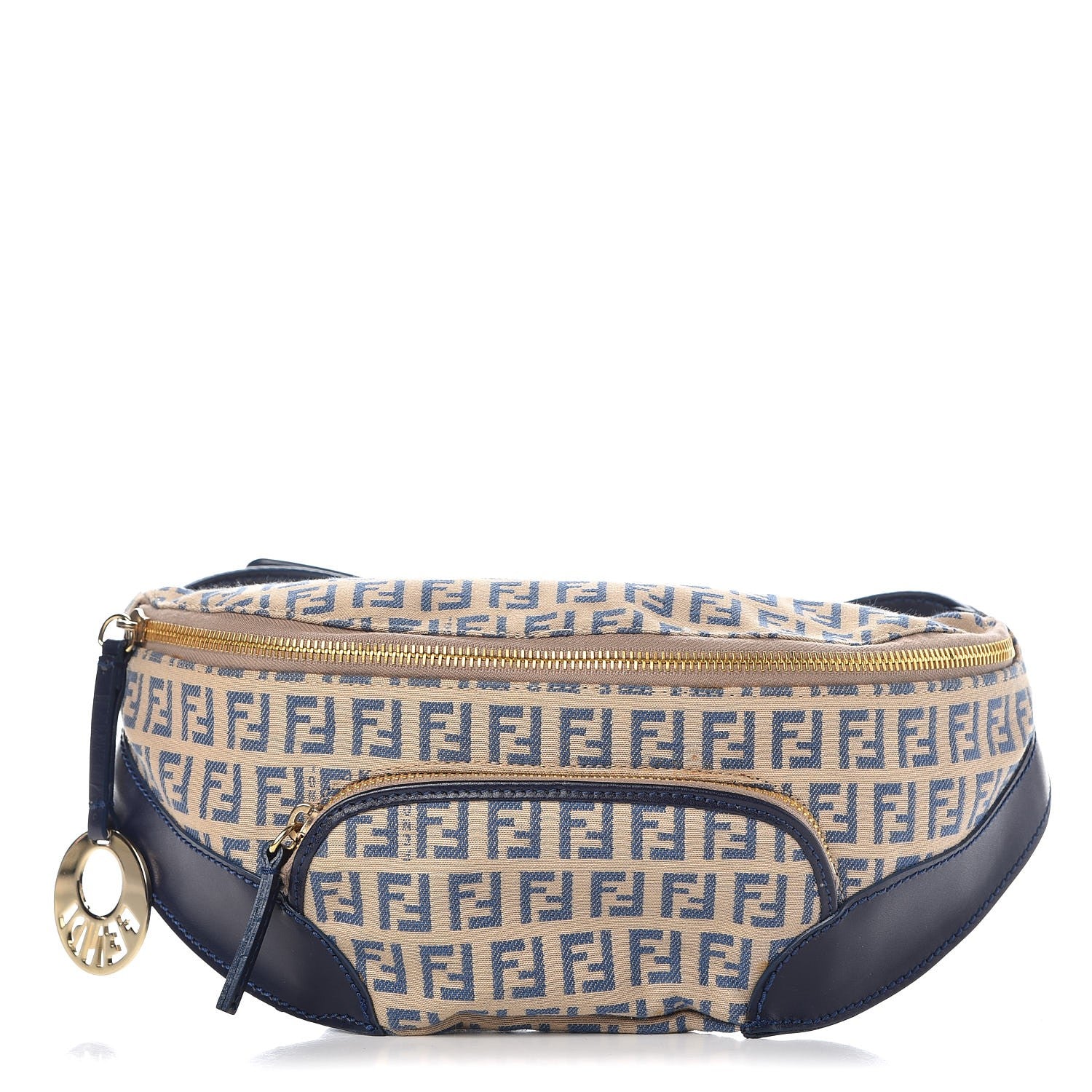 Fendi Zucchino Vitello Pocket Waist Bag Beige Azzurro Blue 1 of 8