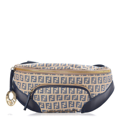 Fendi Zucchino Vitello Pocket Waist Bag Beige Azzurro Blue 1 of 8