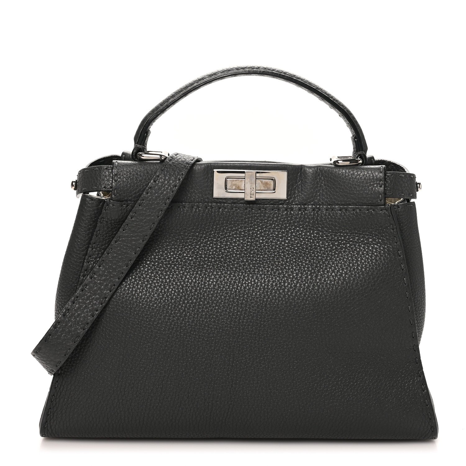 Fendi Cuoio Romano Selleria Bi-Color Medium Peekaboo Iconic Satchel Asfalto Latte 1 of 9