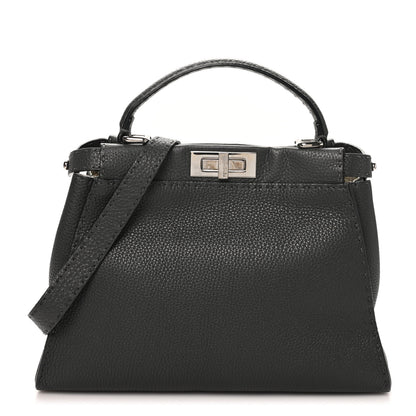 Fendi Cuoio Romano Selleria Bi-Color Medium Peekaboo Iconic Satchel Asfalto Latte 1 of 9