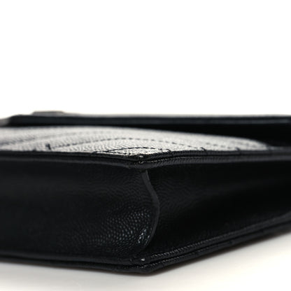 Saint Laurent Grain De Poudre Matelasse Chevron Monogram Envelope Chain Wallet Black 10 of 11