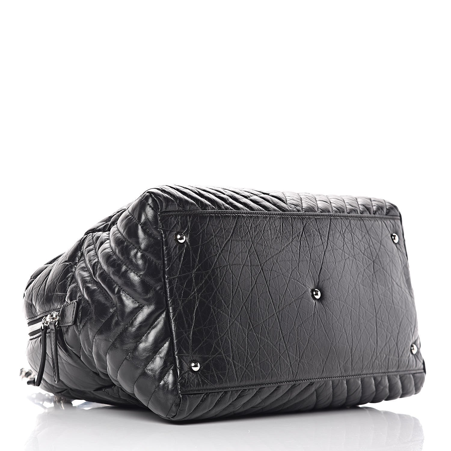 Chanel Aged Calfskin Chevron Large Soft Bowling Bag Black 4 of 10