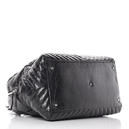Chanel Aged Calfskin Chevron Large Soft Bowling Bag Black 4 of 10