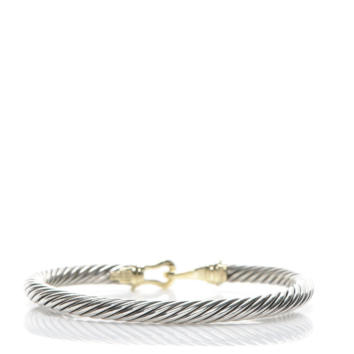 David Yurman Sterling Silver 14K Yellow Gold 5mm Cable Classic Buckle Bracelet 3 of 6
