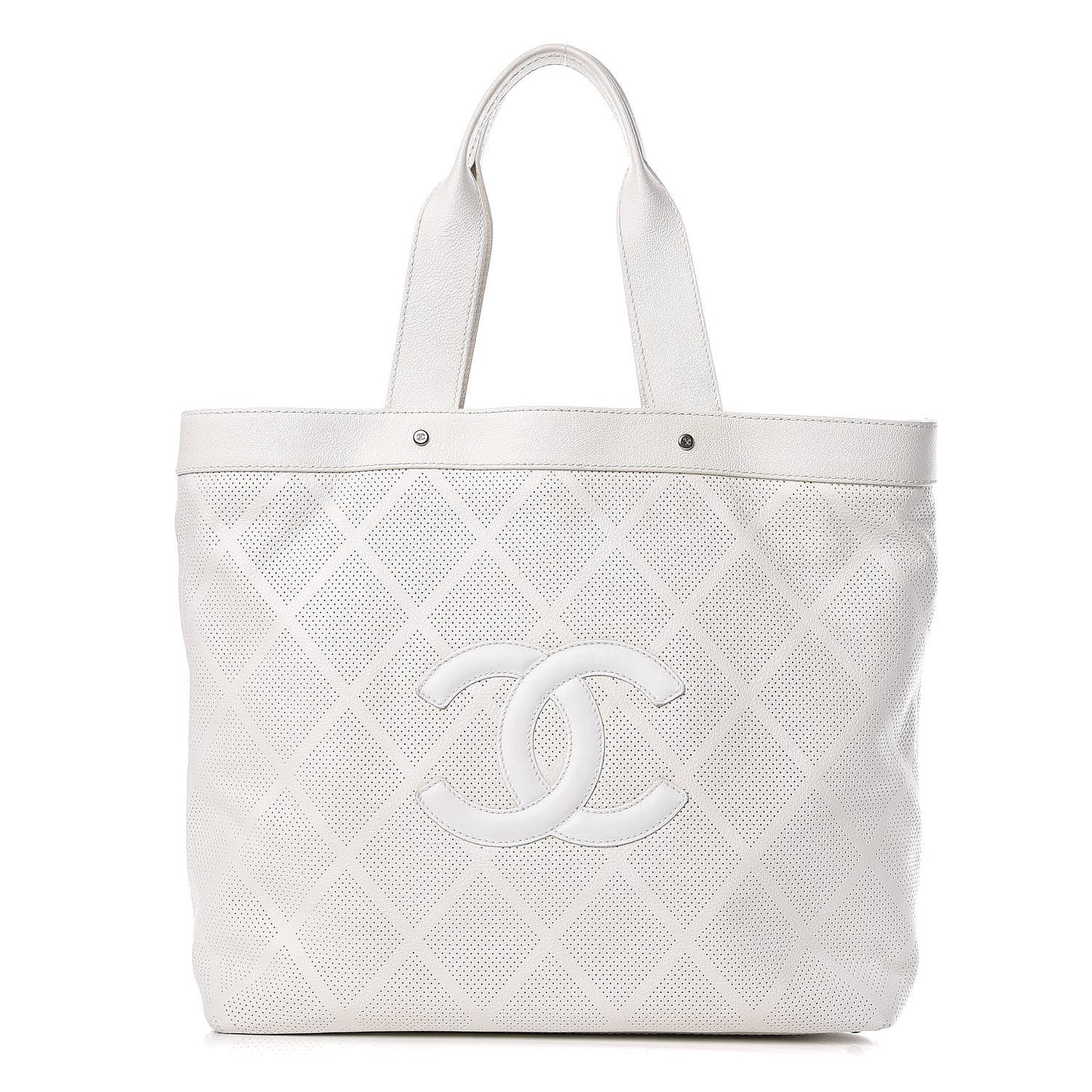 Goatskin Perforated Large CC Tote White