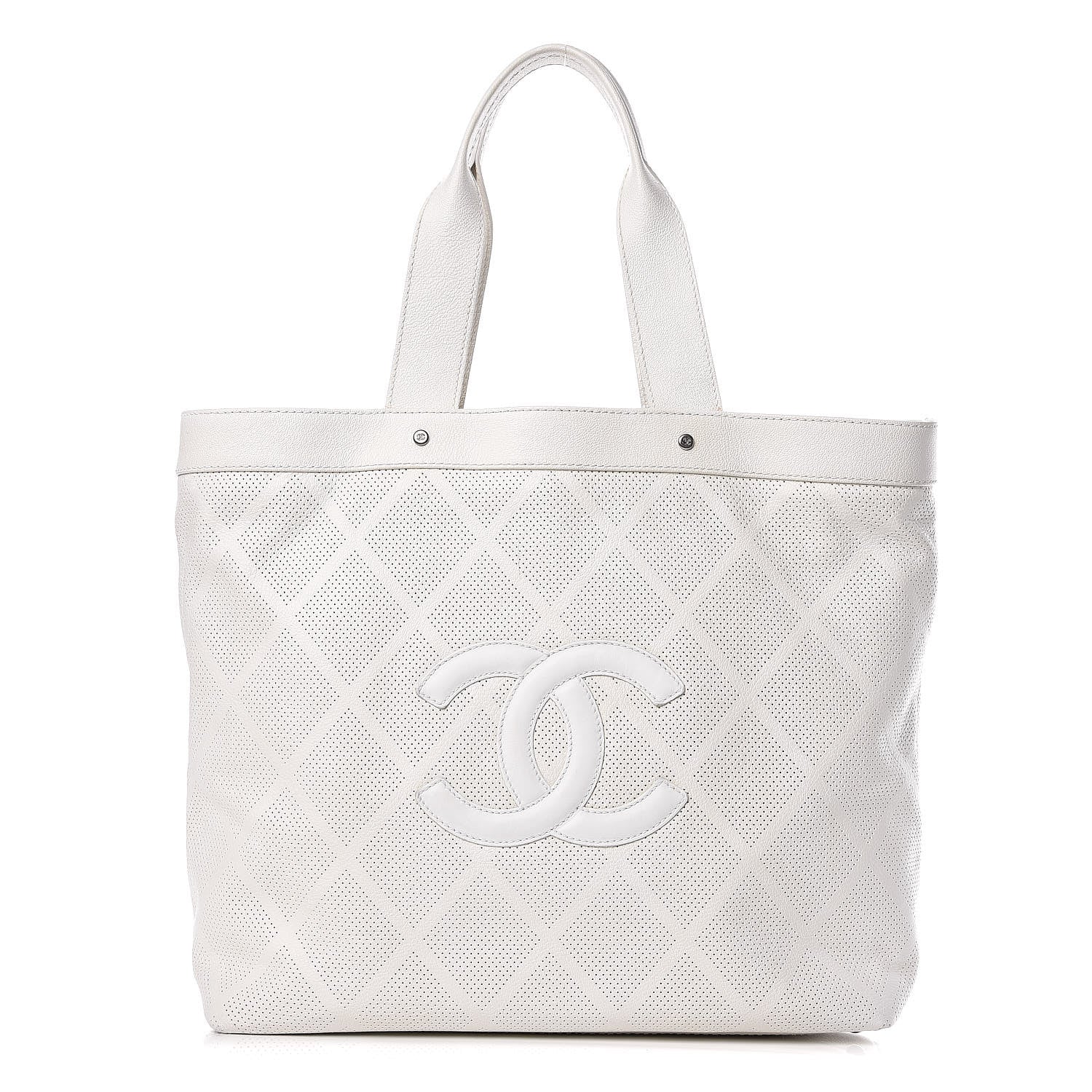 Chanel Goatskin Perforated Large CC Tote White 1 of 29