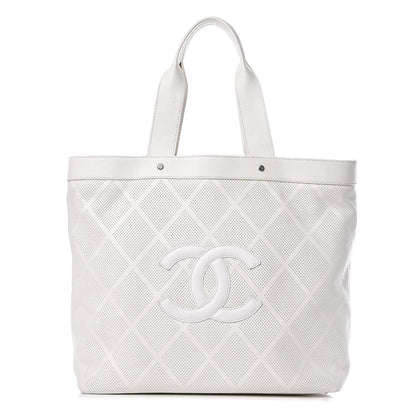 Chanel Goatskin Perforated Large CC Tote White 1 of 29