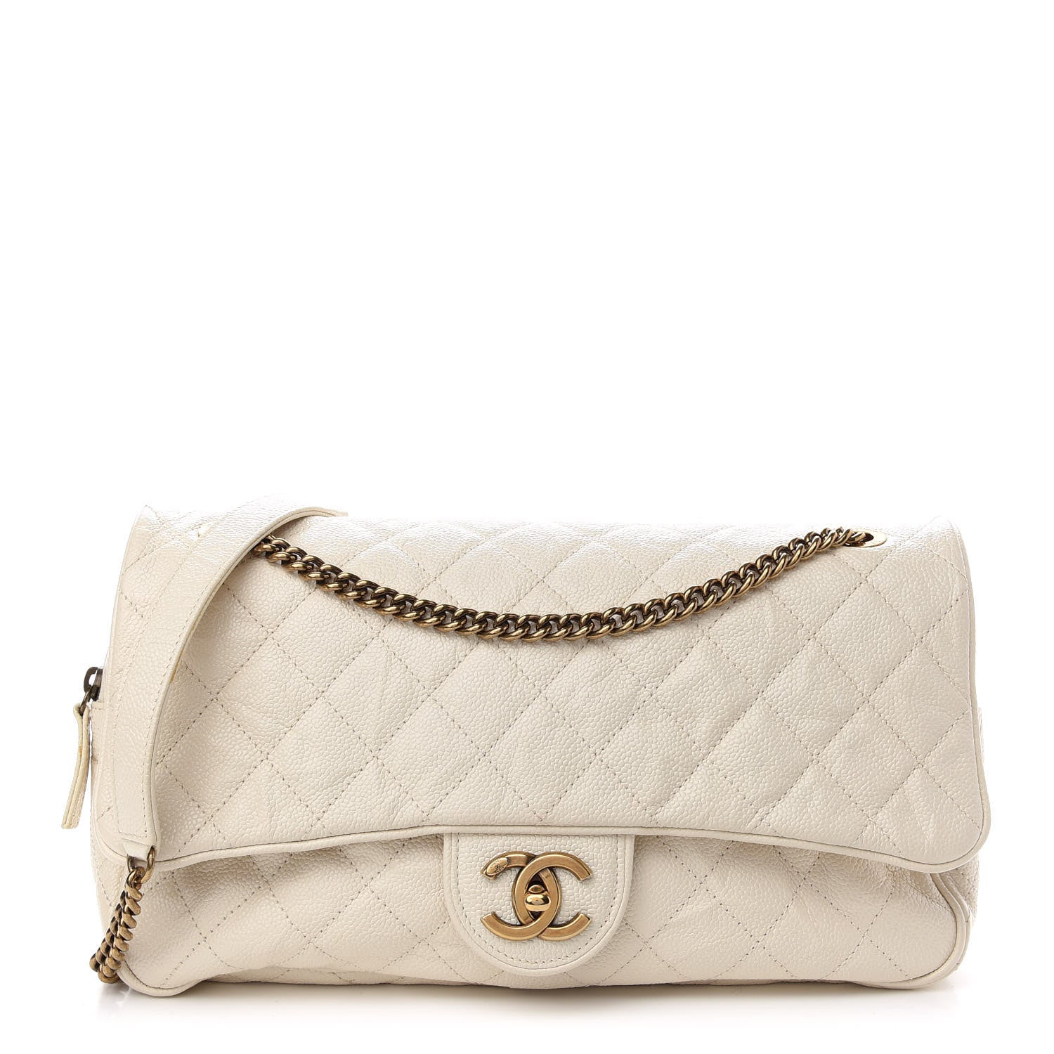 Chanel Crumpled Grained Calfskin Quilted Large Shiva Flap Dark White 1 of 9