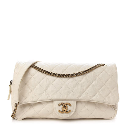 Chanel Crumpled Grained Calfskin Quilted Large Shiva Flap Dark White 1 of 9