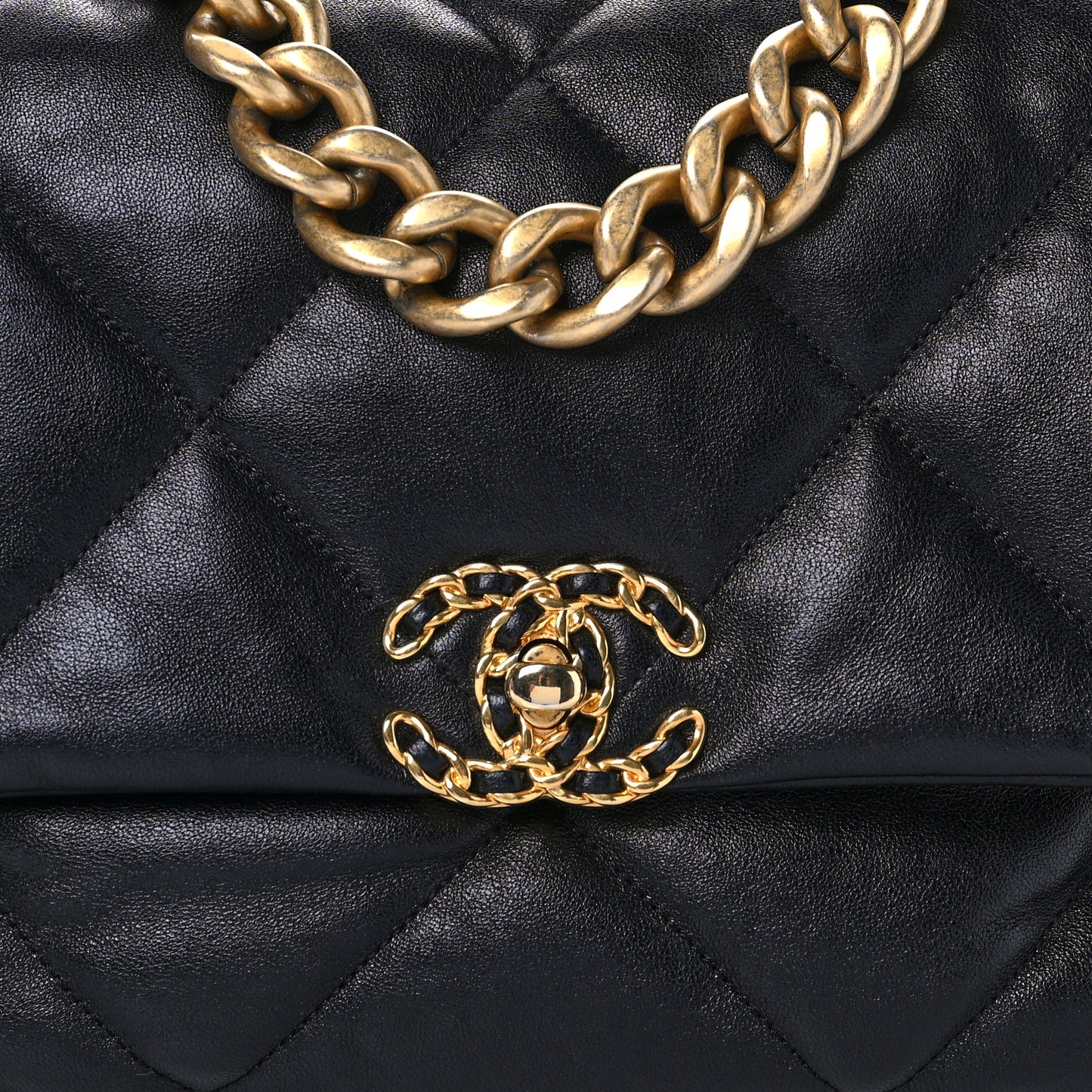 Shiny Goatskin Quilted Large Chanel 19 Flap Black