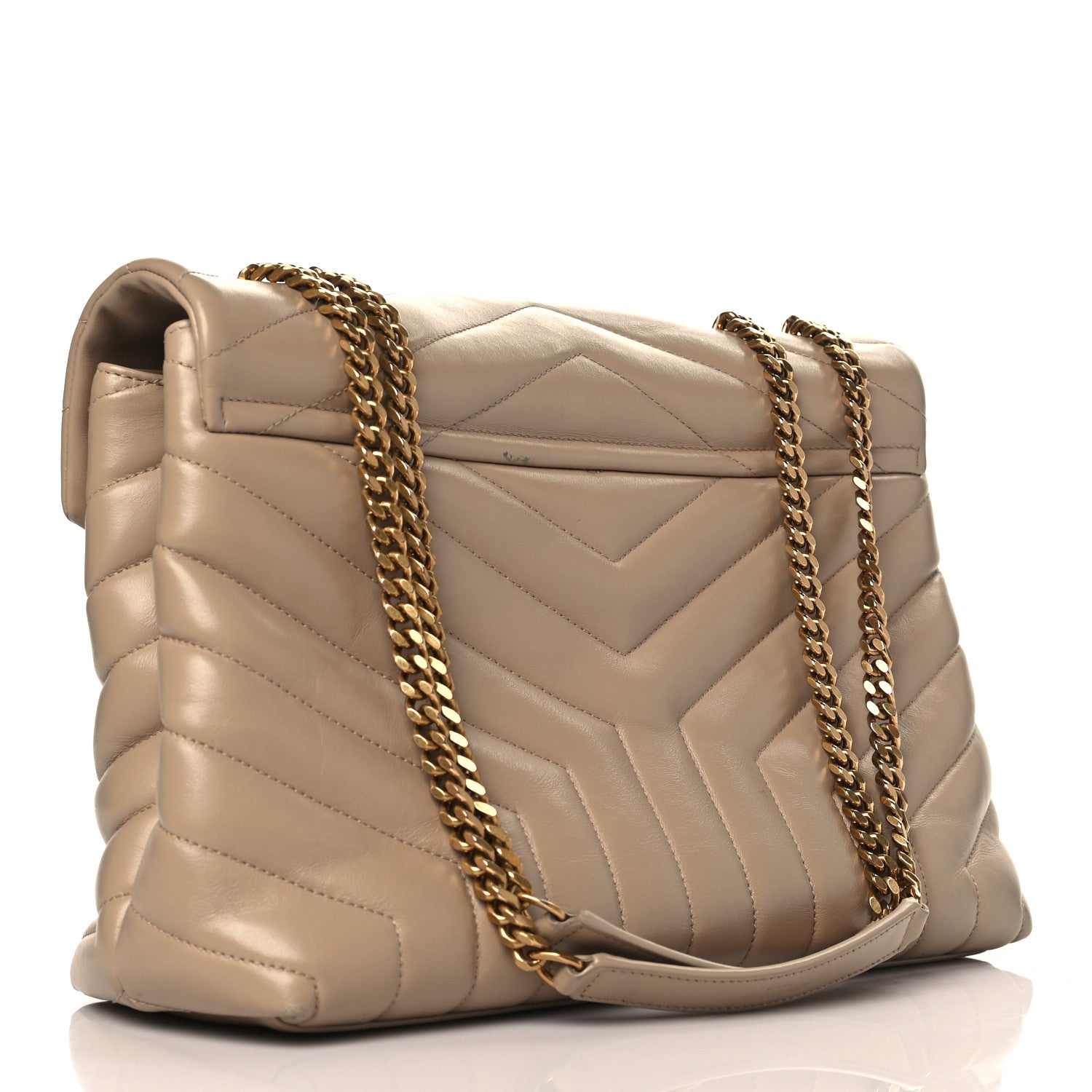 Saint Laurent Calfskin Y Quilted Monogram Medium Loulou Chain Satchel Dark Beige 3 of 10