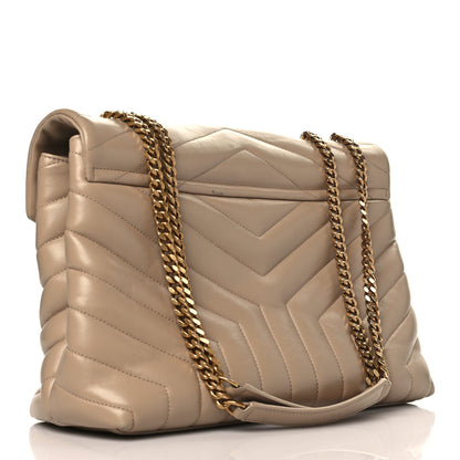 Saint Laurent Calfskin Y Quilted Monogram Medium Loulou Chain Satchel Dark Beige 3 of 10