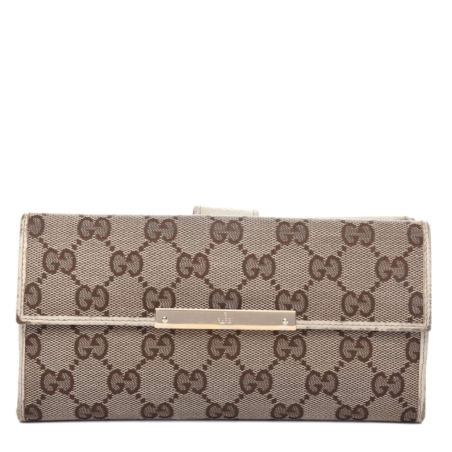 Gucci Monogram Metal Bar Continental Flap Wallet Off White 1 of 12